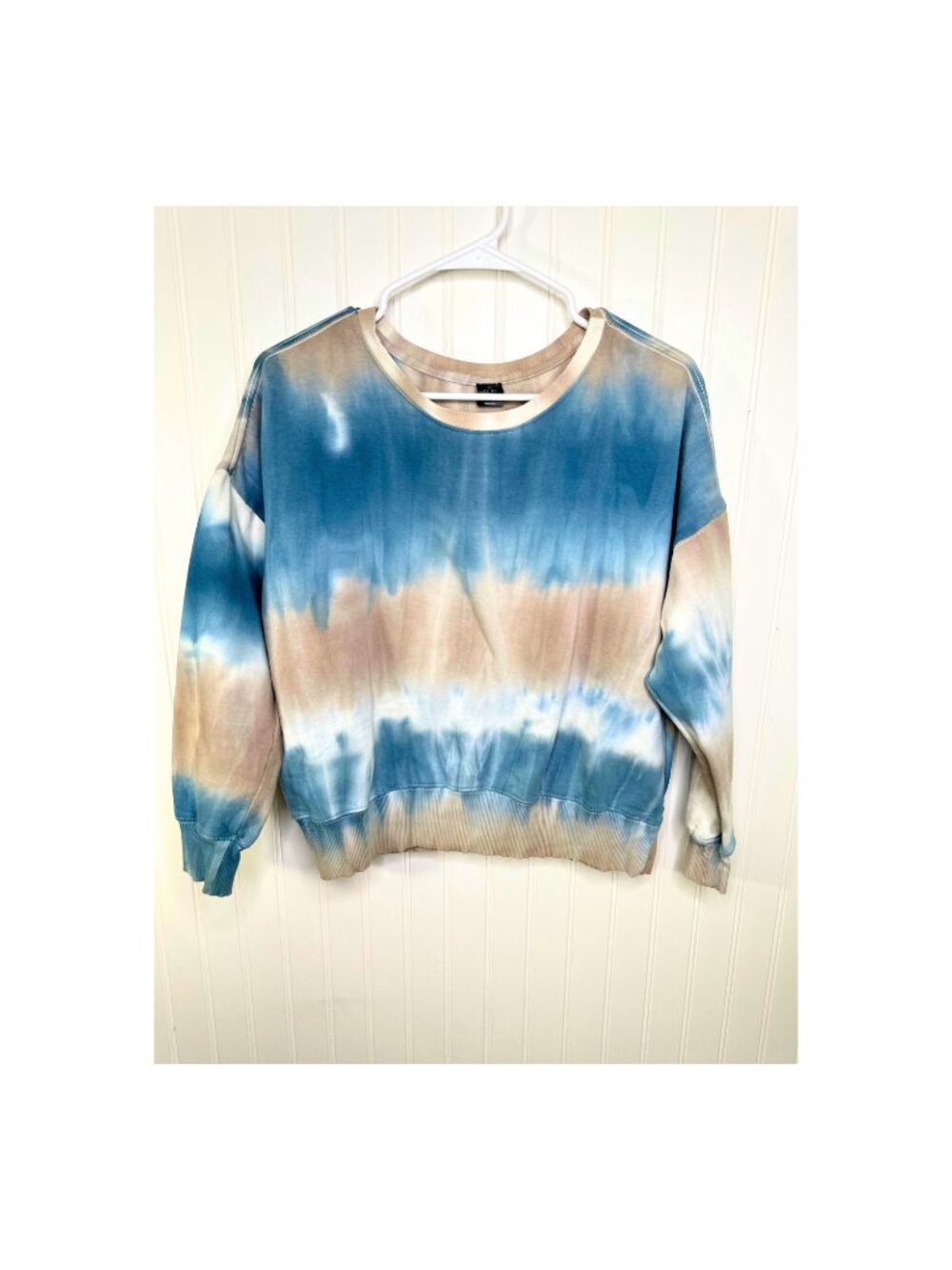 AR-33 Blue Tan Tie Dye Crewneck Sweatshirt Pullover Boho Loungewear Small